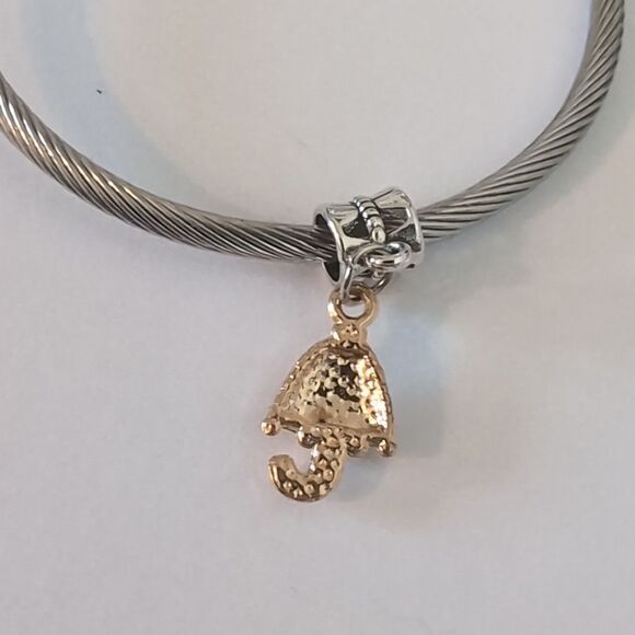 Gold Red Pink Umbrella Dangle Charm for Pandora Style Bracelet - Picture 4 of 4